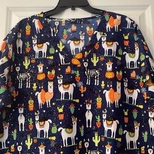 NWOT ZIKIT Shimmery HALLOWEEN SCRUB TOP. Size 3X. Midnight Blue w/gold flecks